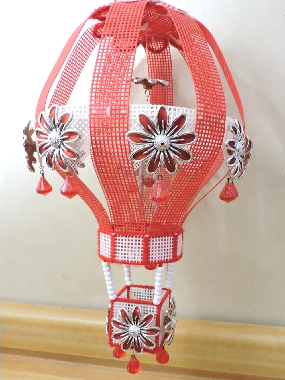 Hot Air Balloon Wind Chime Decor with Basket Large 18 Inches Tall Mesh Canvas